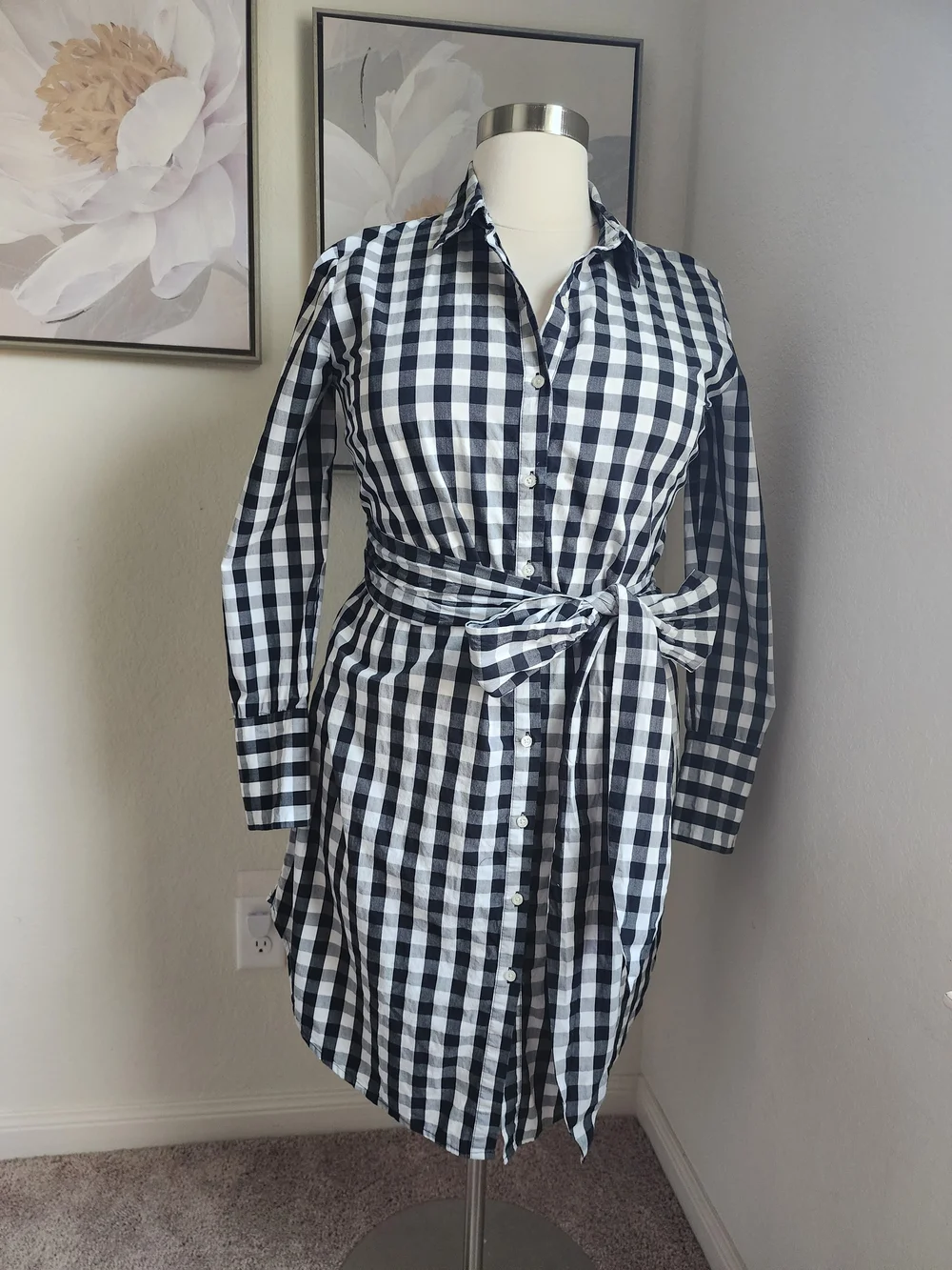 Who What Wear Black and White Gingham Button Dress